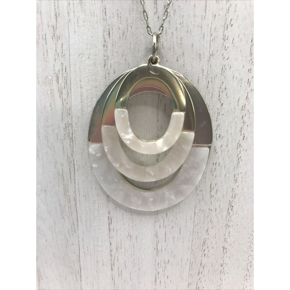 LOFT Gold  TONE WHITE‎ ACRYLIC CIRCLES LAYER LONG Necklace 34"